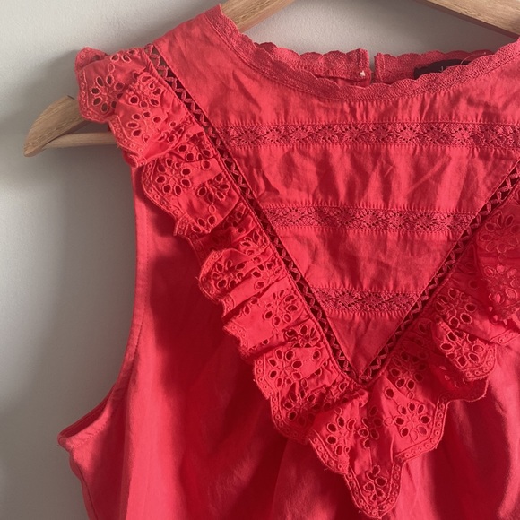 J Crew Red Eyelet Embroidered Tank Top Sz Medium - Picture 3 of 7